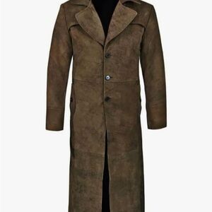 Classic Suede Long Coat in Rich Brown